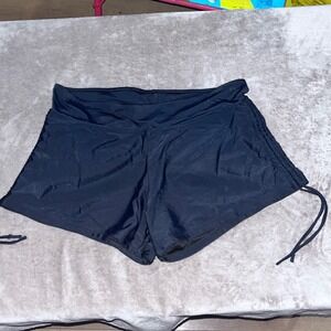 Womens Black Ruched Side Swim Shorts Adjustable Drawstring Swim Bottoms Size L